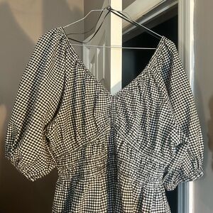 Old Navy Black and White Gingham Mini Dress with Puff Sleeves